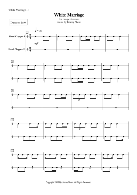 White Marriage Body Percussion Duet Sheet Music