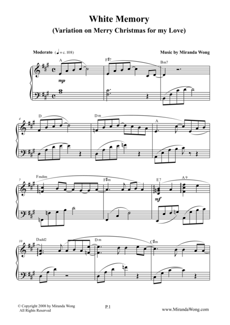 White Memory Romantic Piano Music By Miranda Wong Sheet Music