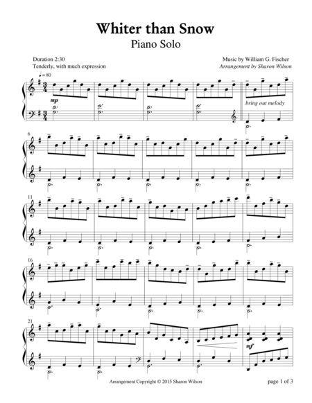 Free Sheet Music Whiter Than Snow Piano Solo