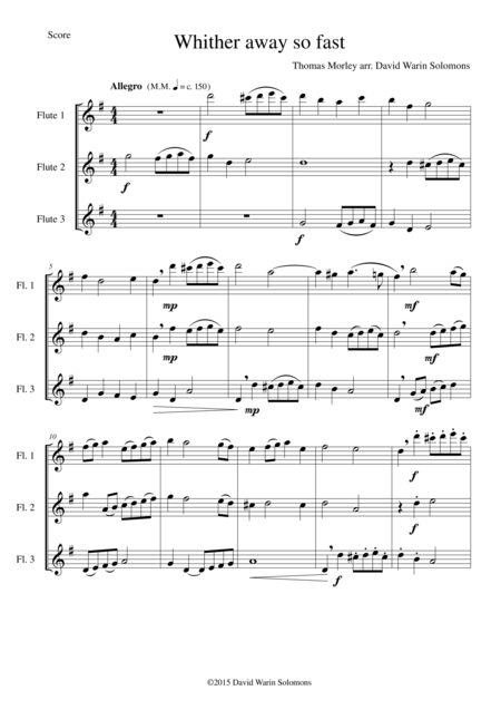 Free Sheet Music Whither Away So Fast For Flute Trio 3 C Flutes