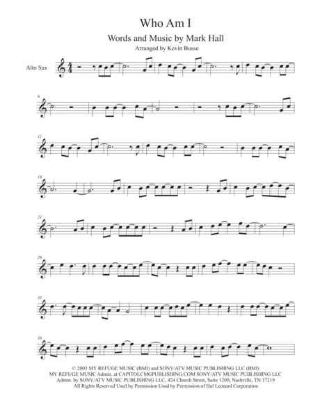 Free Sheet Music Who Am I Easy Key Of C Alto Sax