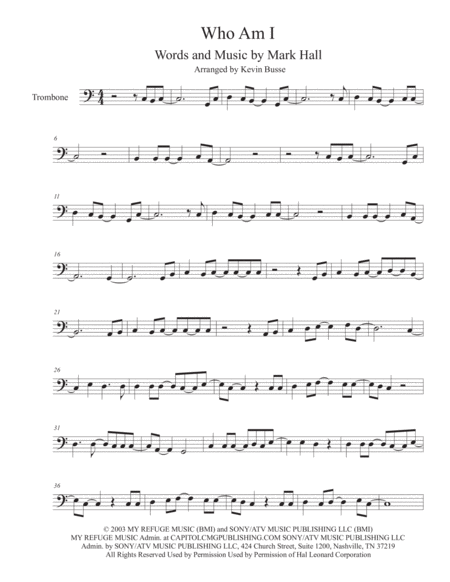 Free Sheet Music Who Am I Easy Key Of C Trombone