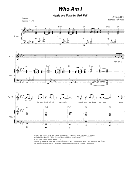 Free Sheet Music Who Am I For 2 Part Choir