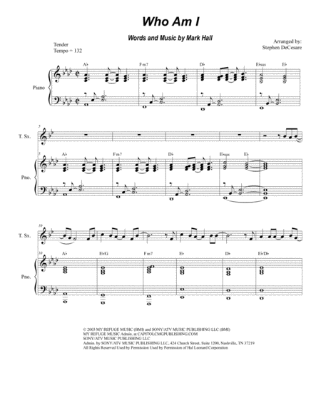 Who Am I For Saxophone Quartet Sheet Music