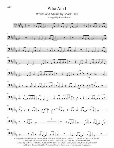 Free Sheet Music Who Am I Original Key Cello