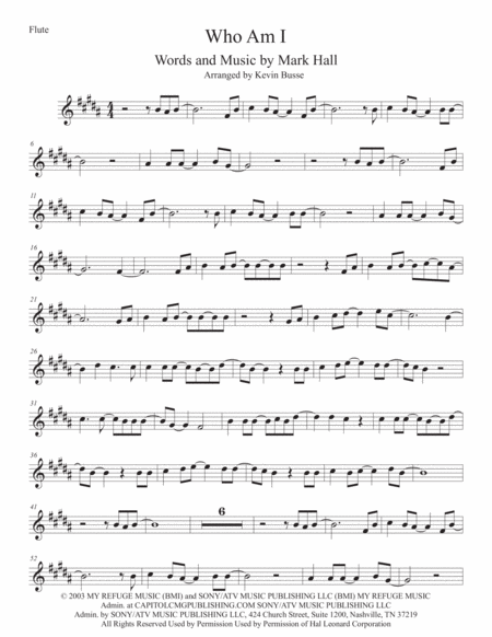 Who Am I Original Key Flute Sheet Music