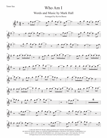 Who Am I Tenor Sax Sheet Music