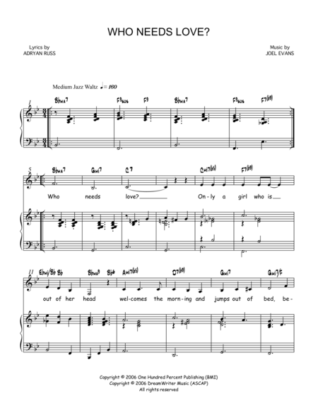 Free Sheet Music Who Needs Love