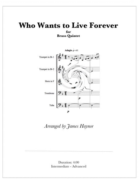 Who Wants To Live Forever For Brass Quintet Sheet Music