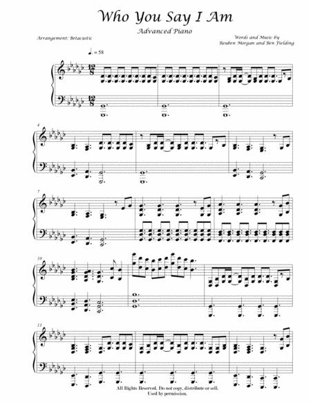 Free Sheet Music Who You Say I Am Hillsong Worship Sheet Music Advanced