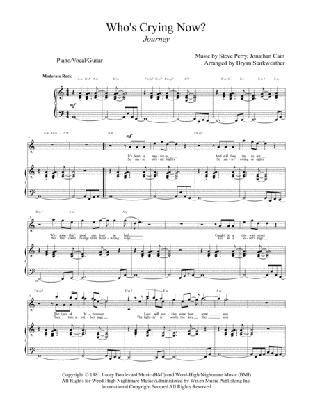 Whos Crying Now Sheet Music