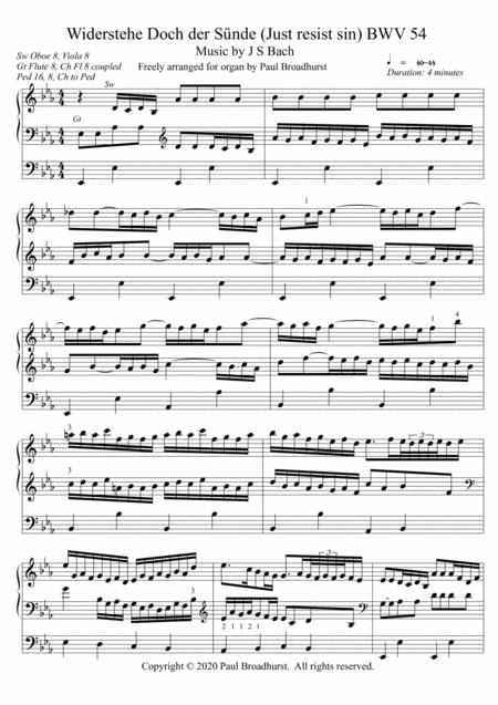 Free Sheet Music Widerstehe Doch Der Snde Just Resist Sin Bwv 54