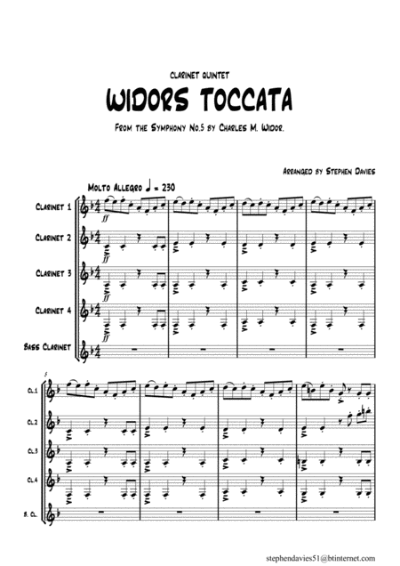 Widors Toccata From Symphony No 5 By Charles M Widor For Clarinet Quintet Sheet Music