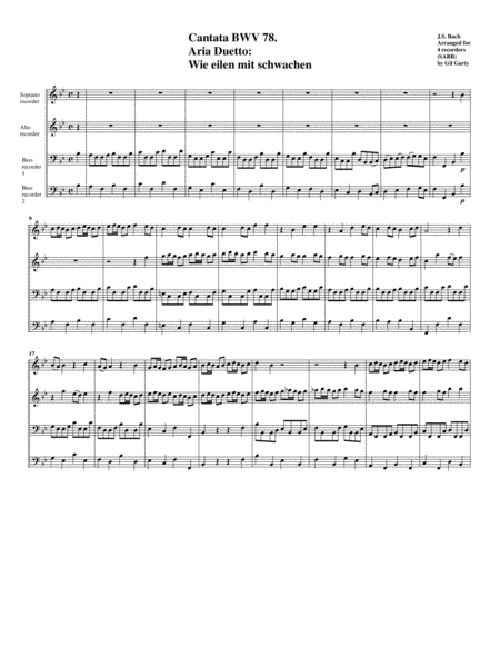 Wie Eilen Mit Schwachen From Cantata Bwv 78 Arrangement For 4 Recorders Sheet Music