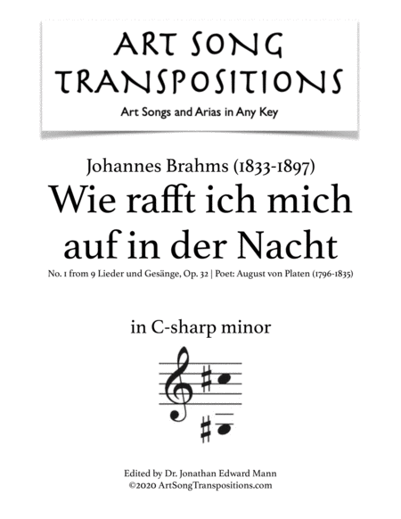 Free Sheet Music Wie Rafft Ich Mich Auf In Der Nacht Op 32 No 1 Transposed To C Sharp Minor