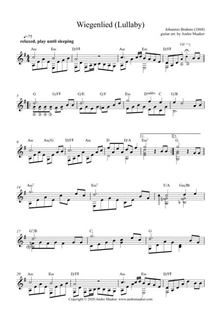 Free Sheet Music Wiegenlied Lullaby Brahms Different Kind Of Solo Guitar Arrangement