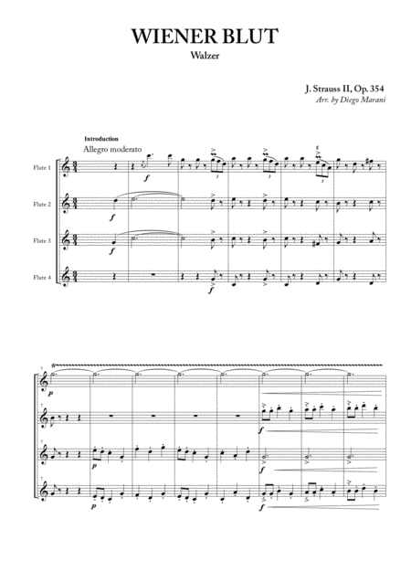 Wiener Blut For Flute Quartet Sheet Music