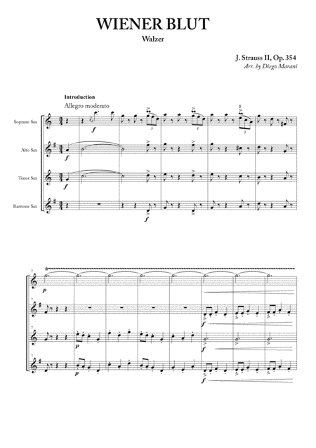 Free Sheet Music Wiener Blut For Saxophone Quartet