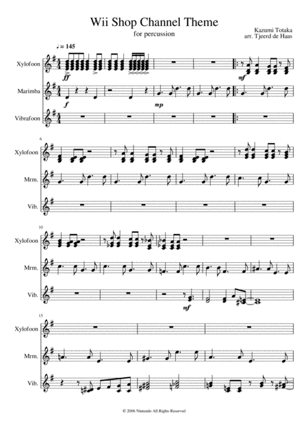 Wii Shop Channel Theme For Percussion Sheet Music