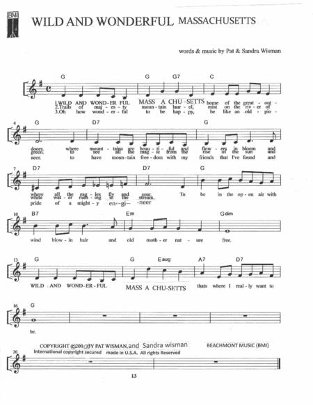 Free Sheet Music Wild And Wonderful Massachusetts