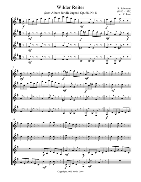 Wilder Reiter Guitar Quartet Sheet Music