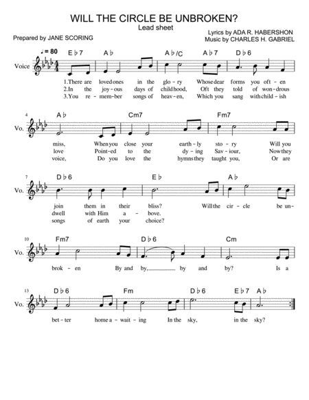 Will The Circle Be Unbroken Lead Sheet Sheet Music