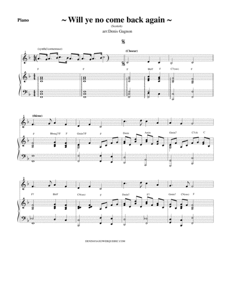 Will Ye No Come Back Again Partition De Piano D Accompagnement Sheet Music