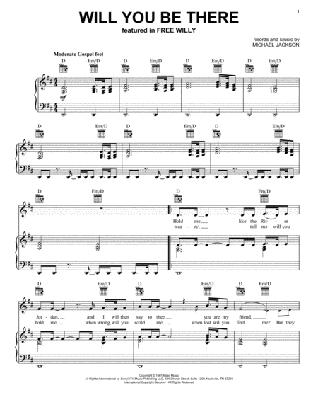 Will You Be There Theme From Free Willy Sheet Music