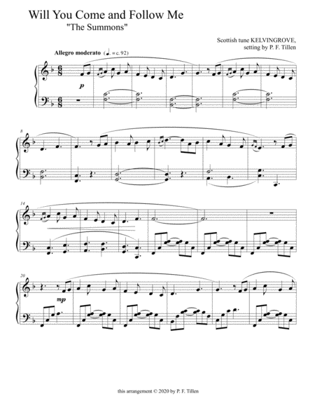 Will You Come And Follow Me The Summons Sheet Music