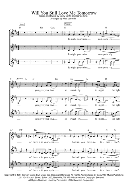 Will You Love Me Tomorrow Sat Sheet Music