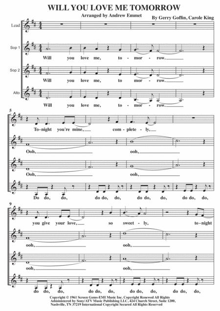 Will You Love Me Tomorrow Will You Still Love Me Tomorrow A Cappella Ssa Sheet Music
