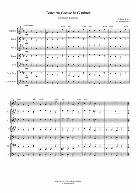 Free Sheet Music William Boyce Concerto Grosso In G Minor