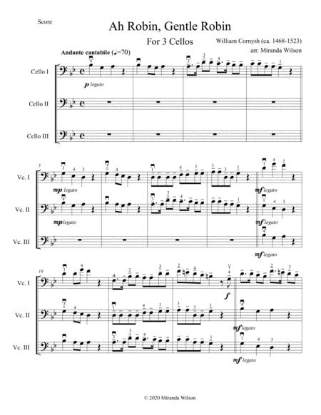 Free Sheet Music William Cornysh Ah Robin For 3 Cellos