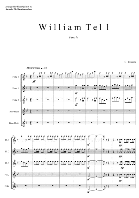 William Tell Overture Finale For Flute Quintet Choir Sheet Music