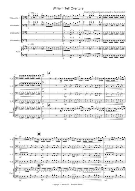 William Tell Overture For Cello Quartet Sheet Music