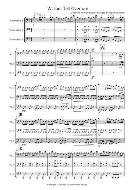 William Tell Overture For Cello Trio Sheet Music