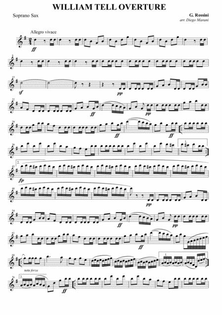 William Tell Overture For Saxophone Quartet Satb Sheet Music