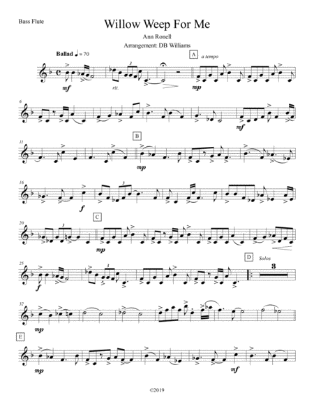 Free Sheet Music Willow Weep For Me Bass Flute