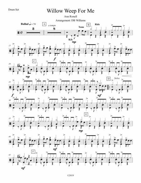 Willow Weep For Me Drum Set Sheet Music