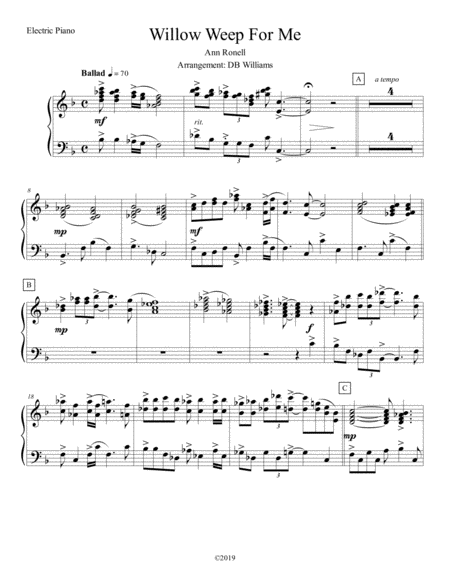 Free Sheet Music Willow Weep For Me Electric Piano