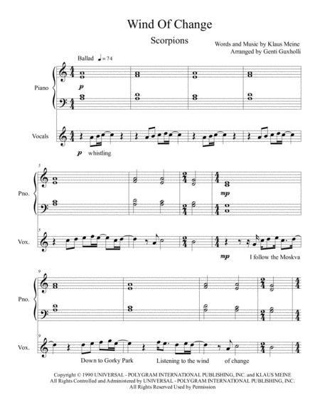 Free Sheet Music Wind Of Change Piano Vocal