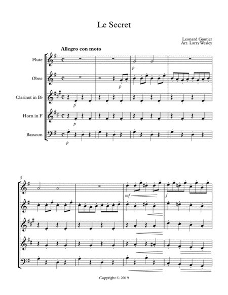 Wind Quintet Le Secret Sheet Music