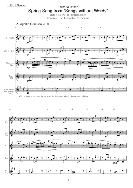 Wind Quintet Spring Song From Songs Without Words Sheet Music