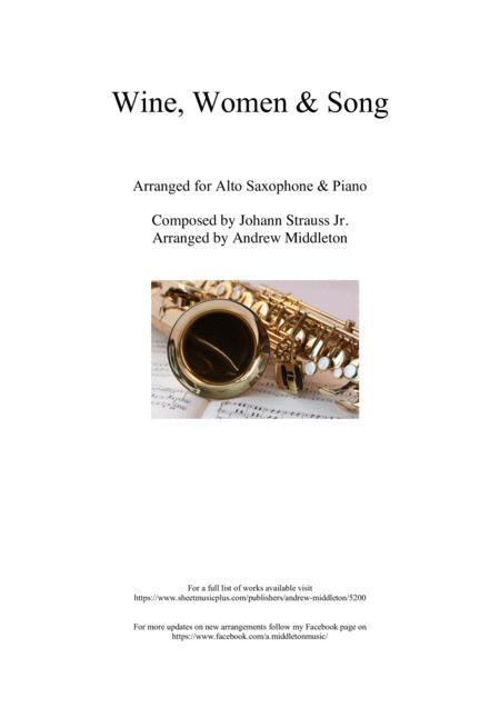 Wine Women And Song Arranged For Alto Saxophone And Piano Sheet Music