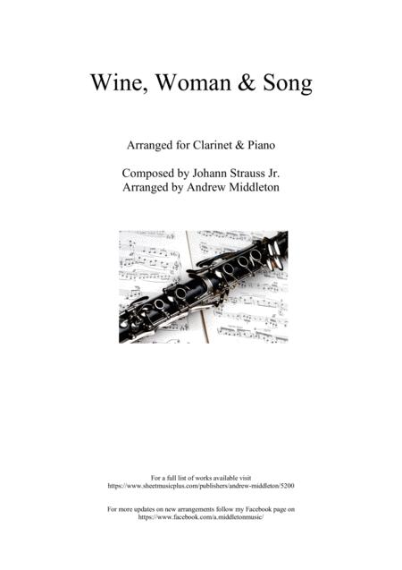 Wine Women And Song Arranged For Clarinet And Piano Sheet Music