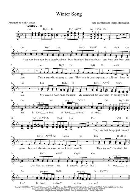 Winter Song Leadsheet For Singalongs Sheet Music