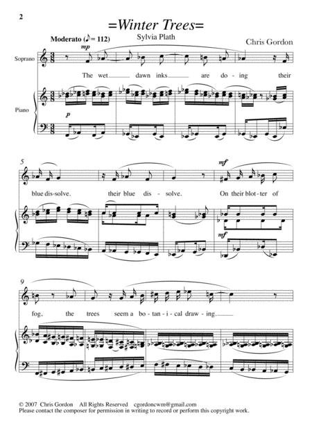 Winter Trees Song For Soprano Voice And Piano Sheet Music