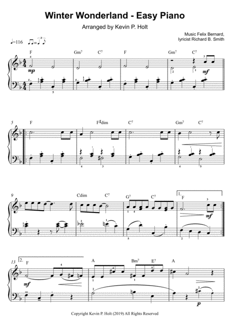 Free Sheet Music Winter Wonderland Easy Piano