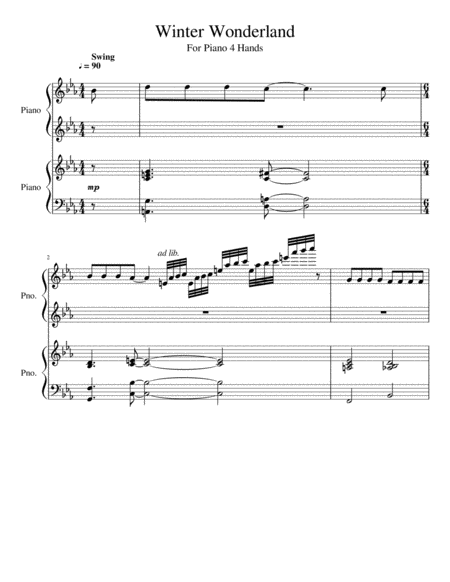 Winter Wonderland For Piano 4 Hands Sheet Music