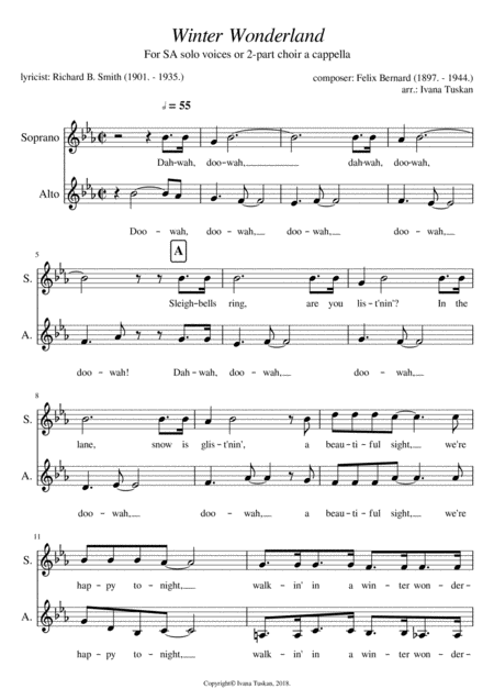 Free Sheet Music Winter Wonderland For Sa Duet Or 2 Part Choir A Cappella